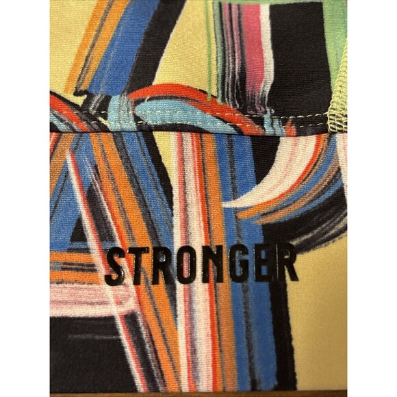 Stronger Label High Neck Sports Bra Sz L Colorful “Happy” Graphic Racerback - Picture 2 of 6
